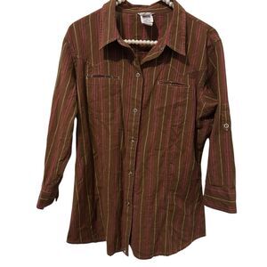 The North Face A5 Western Snap 3/4 Cap sleeve Cotton women's Large striped